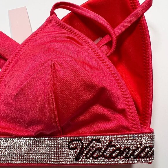 Victoria Secret Small S Shine Strap Triangle Bikini Top Bottom Set LOGO Pink - Picture 13 of 14